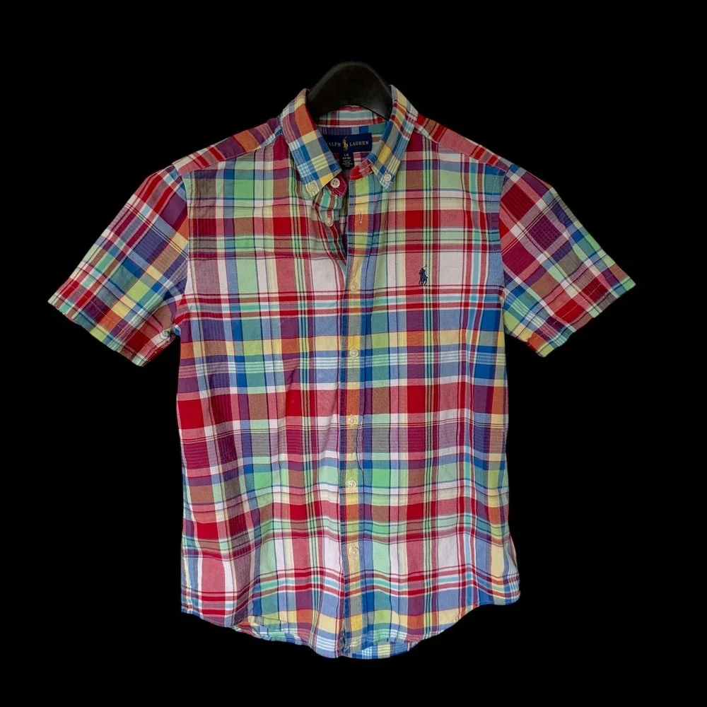 Ralph Lauren Boys Large 14-16 Multi Color Plaid Short Sleeve Button Down Shirt
